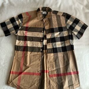 Burberry Beige and Black Checkered Button Down Shirt